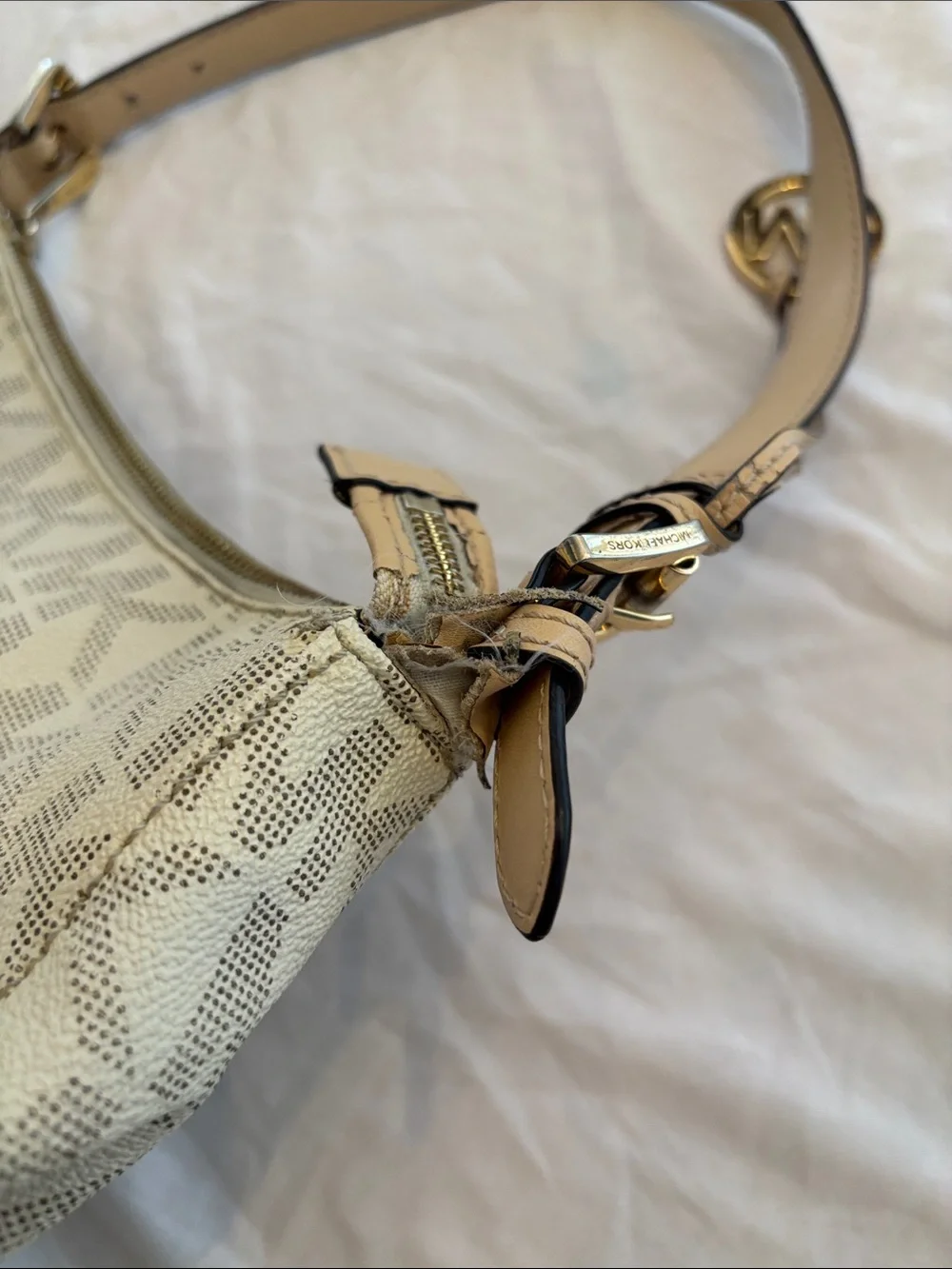 Michael Kors Off-White MK Monogram Shoulder Bag & Matching Zip Wallet Set